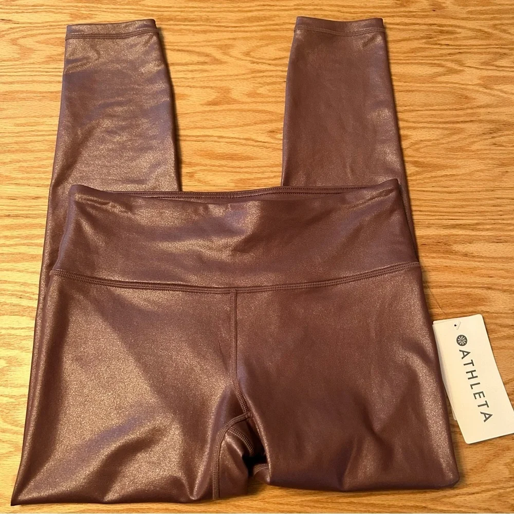 NWT Athleta Elation Shimmer High Rise Metallic Leggings Small Petite - Picture 3 of 9